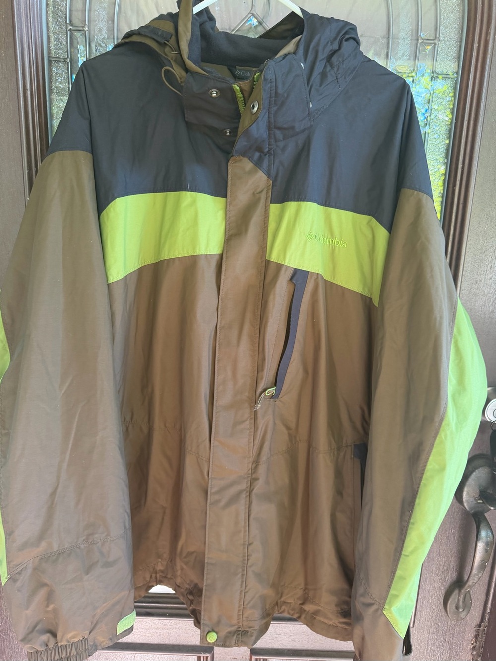 Columbia Brown, Black & Lime Hooded Ski Jacket